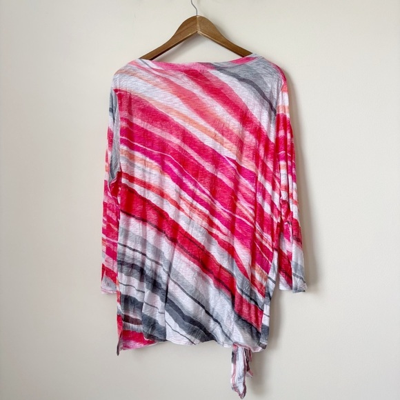 David Cline Hot Side Tie Crinkle T Shirt XXL Pink Striped - Picture 3 of 7